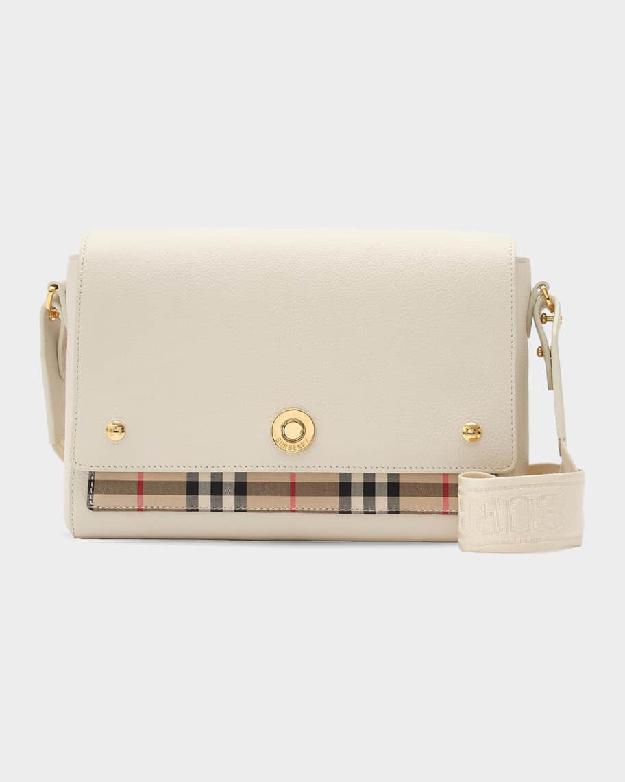 Burberry Note Medium Leather and Check Crossbody Bag | Neiman Marcus