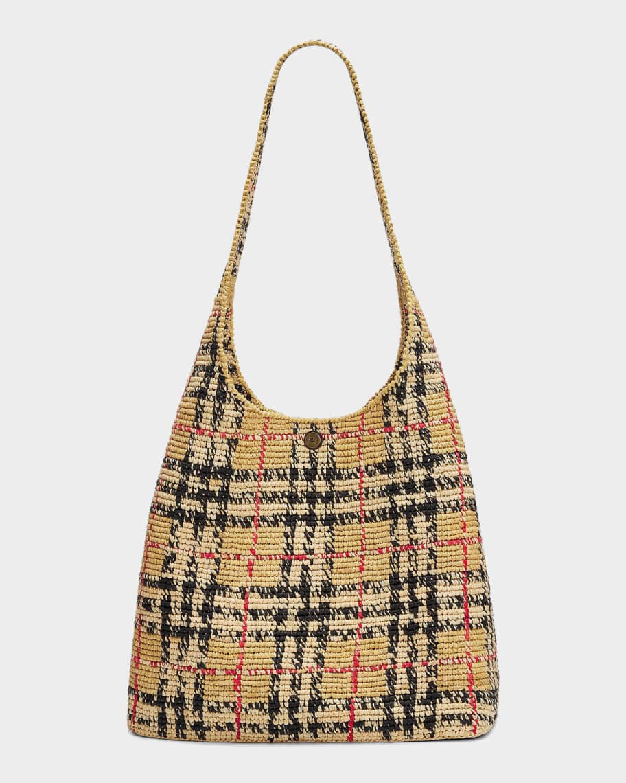 Burberry Margate Crochet Check Raffia Shoulder Bag | Neiman Marcus