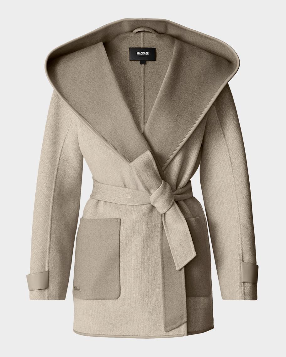 Mackage Paya-HB Double-Face Wool Wrap Coat with Hood | Neiman Marcus