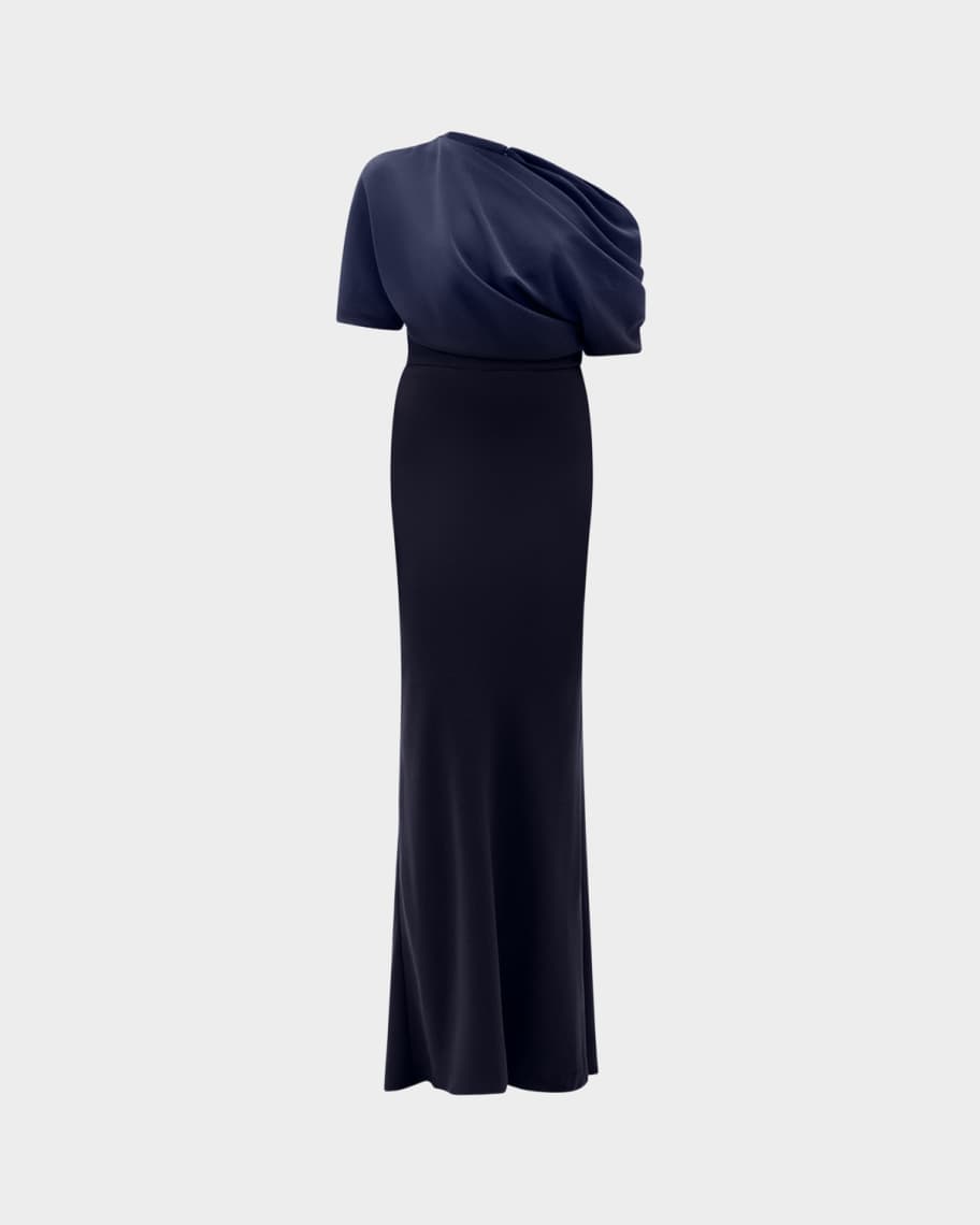 Amsale Asymmetric Draped Bodice Long Gown | Neiman Marcus