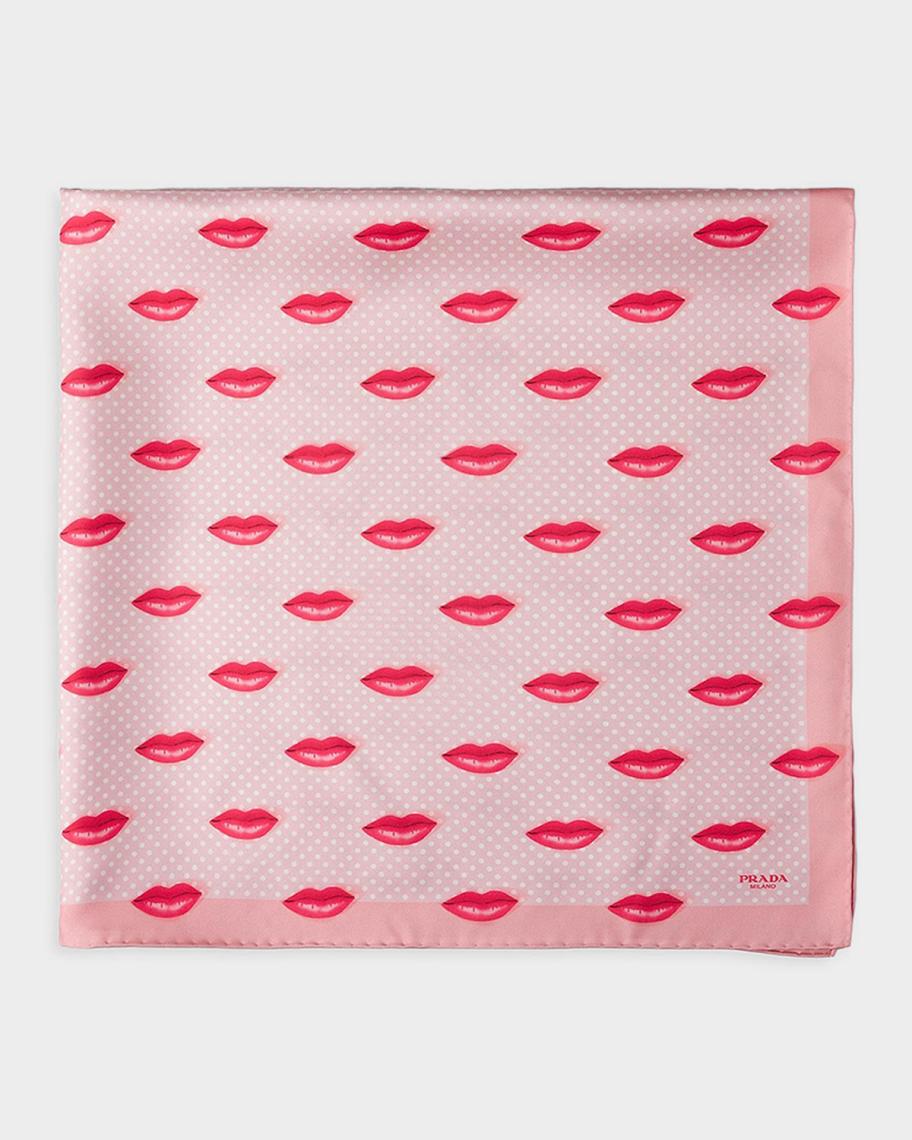 Prada Lips-Print Silk Twill Square Scarf | Neiman Marcus