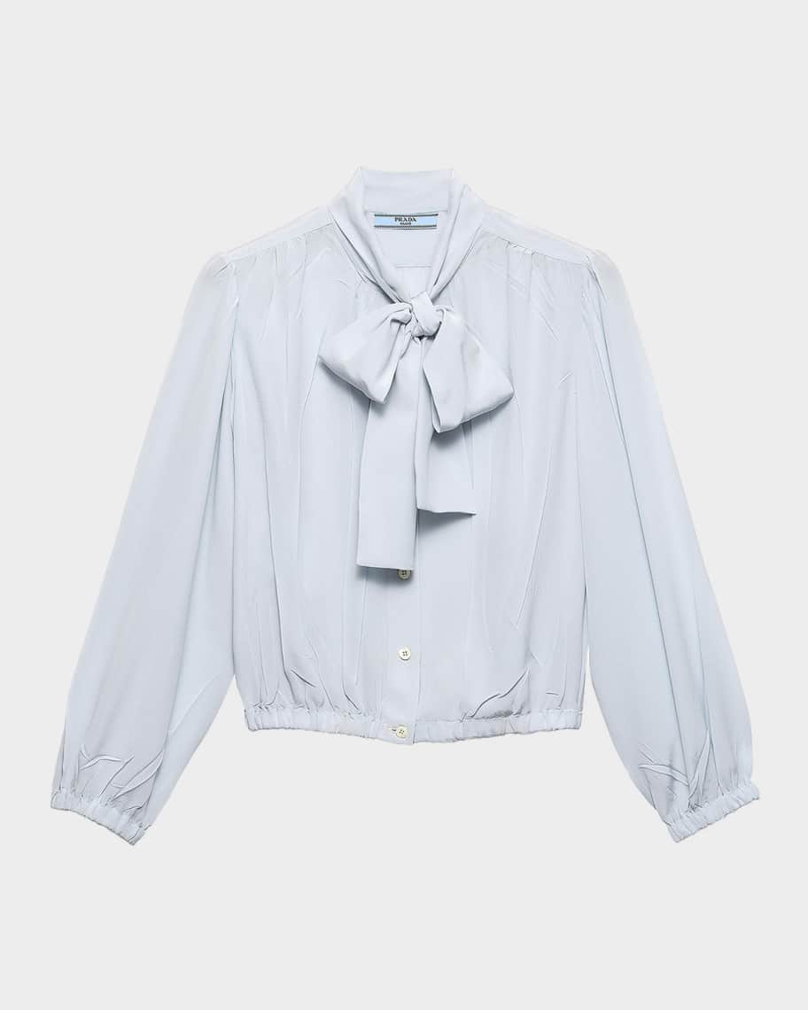 Prada Cropped Crepe de Chine Shirt | Neiman Marcus
