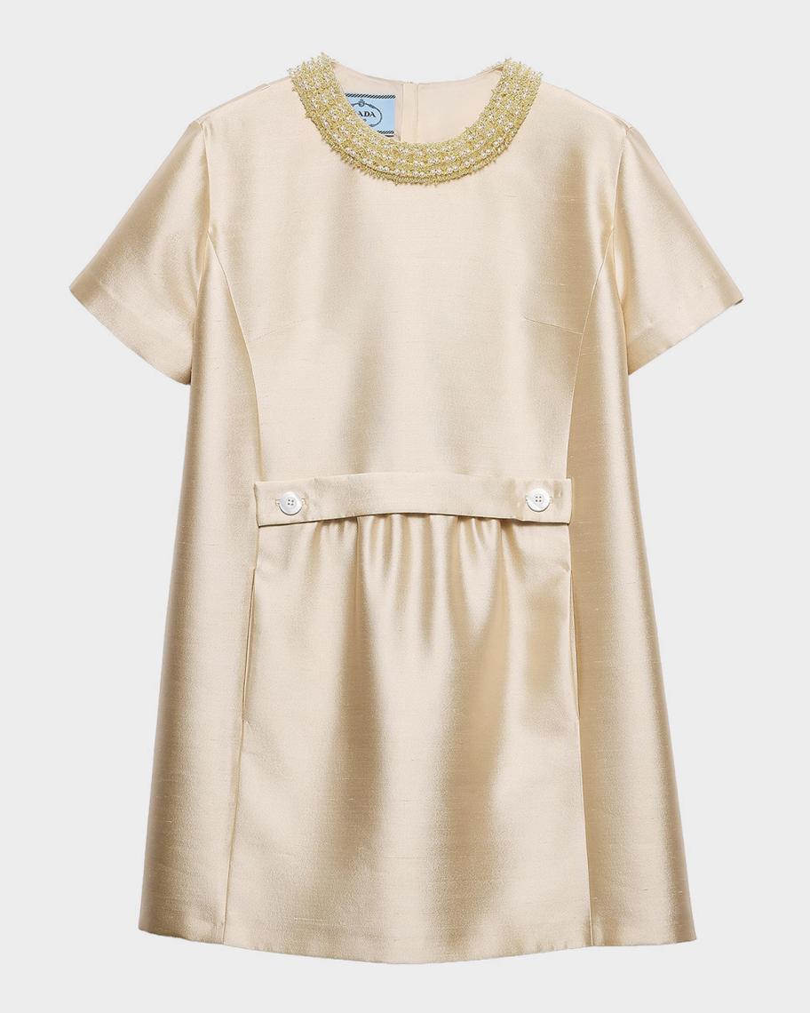 Prada Beaded Double Shantung Mini Shift Dress | Neiman Marcus