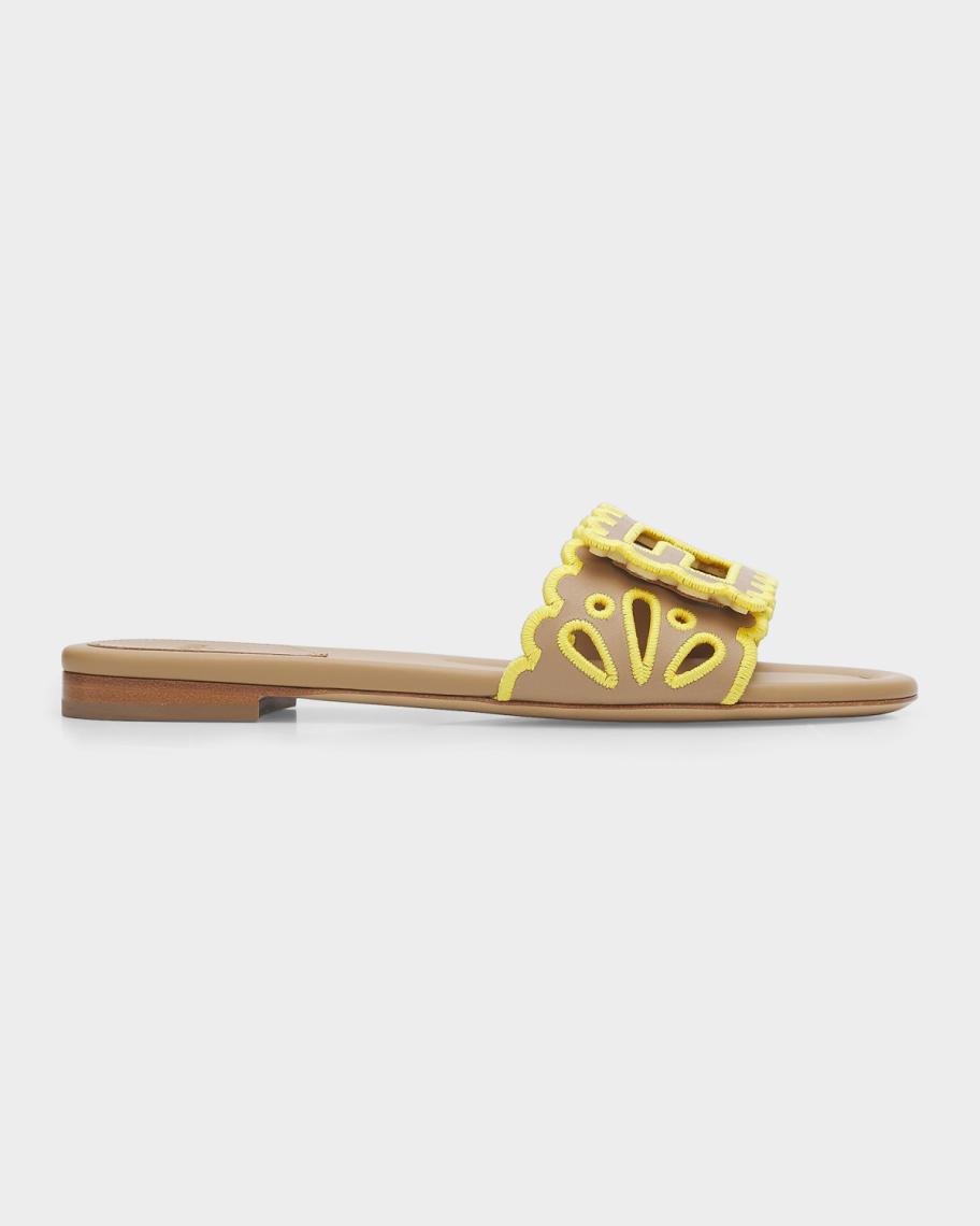 Fendi Baguette Embroidered Nappa Leather Slides | Neiman Marcus display picture 2