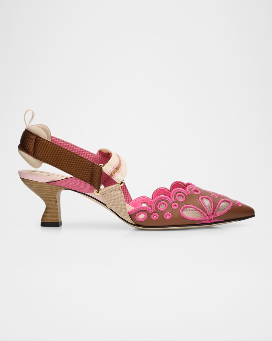 Fendi 55mm Colibri Mixed-Media Iconic Slingback Pumps | Neiman Marcus