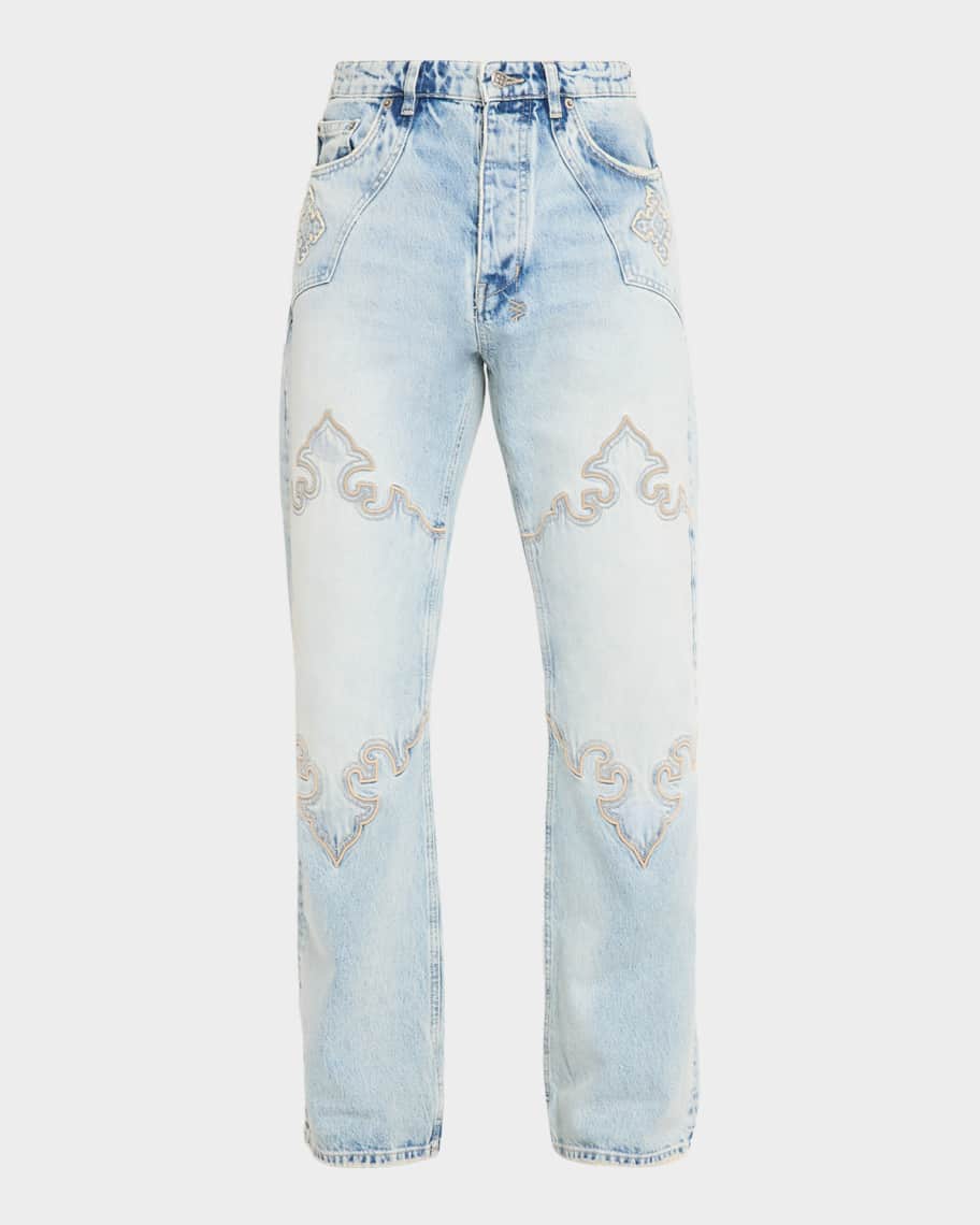 Ksubi Men's Toro Kristal Damask-Embroidered Straight Leg Jeans