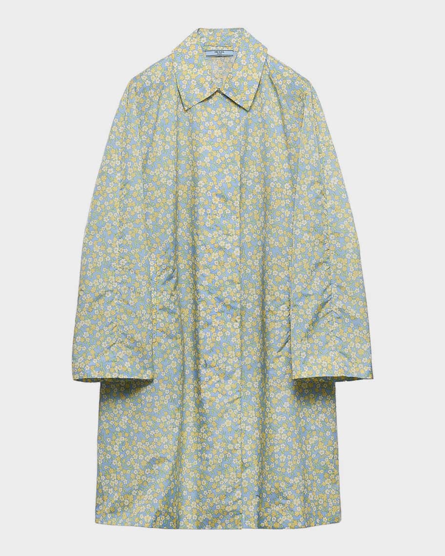 ジャケット・アウター PRADA Mint Silk Nylon Long Coat w/ Belt Prada Floral-Print Re-Nylon Coat | Neiman Marcus