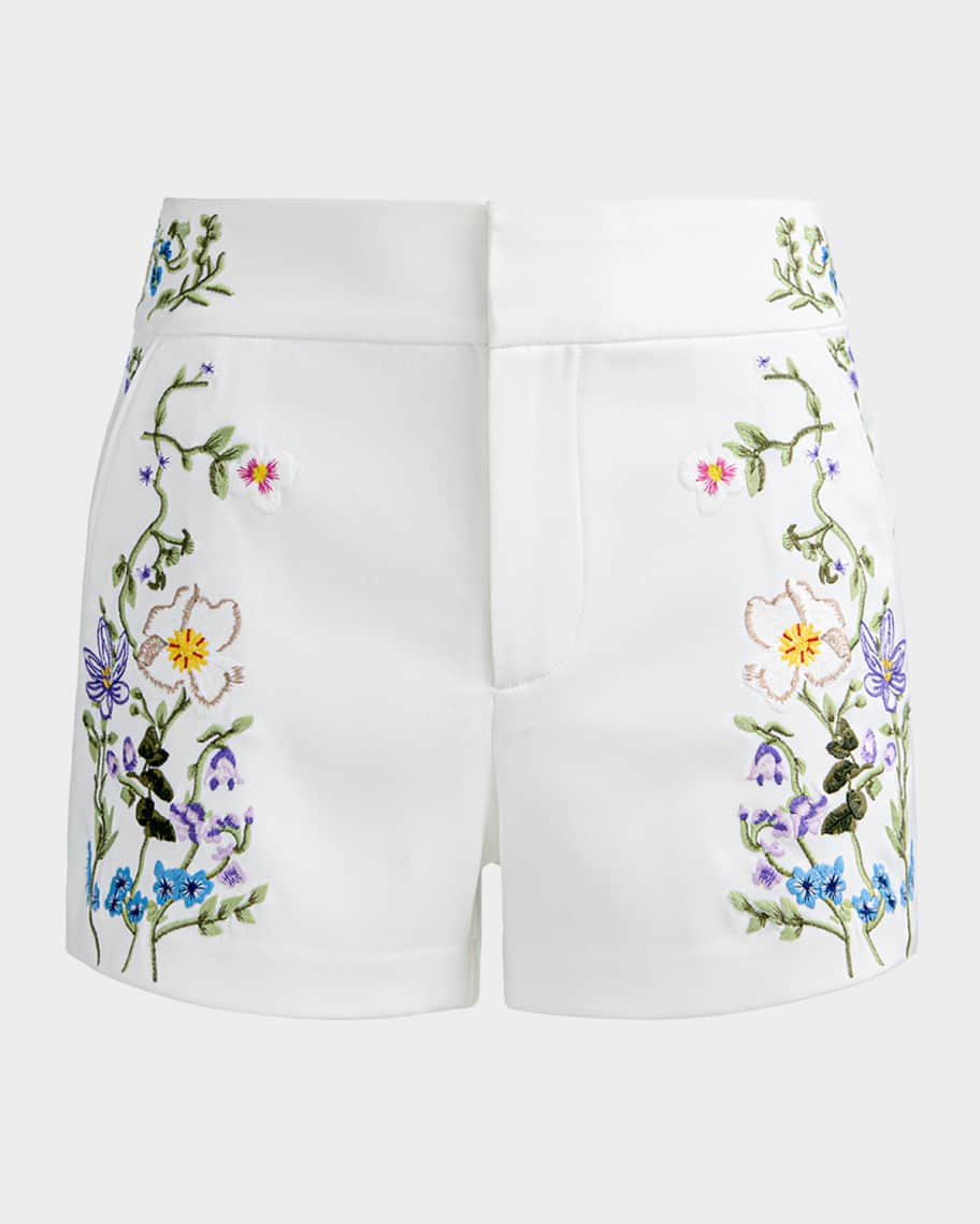ALICE + OLIVIA Cady High-Rise Embroidered Shorts | Neiman Marcus