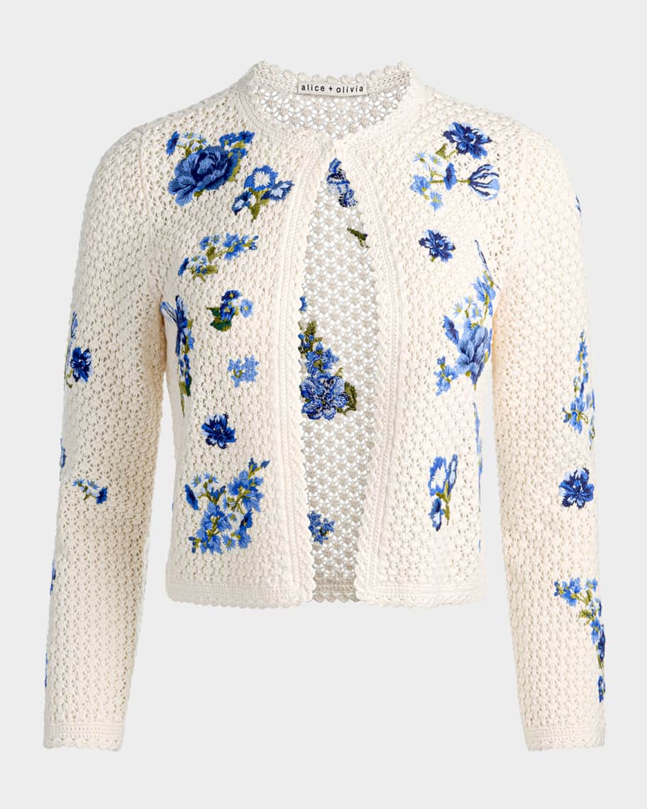 ALICE + OLIVIA Anderson Floral Embroidered Crochet Cardigan