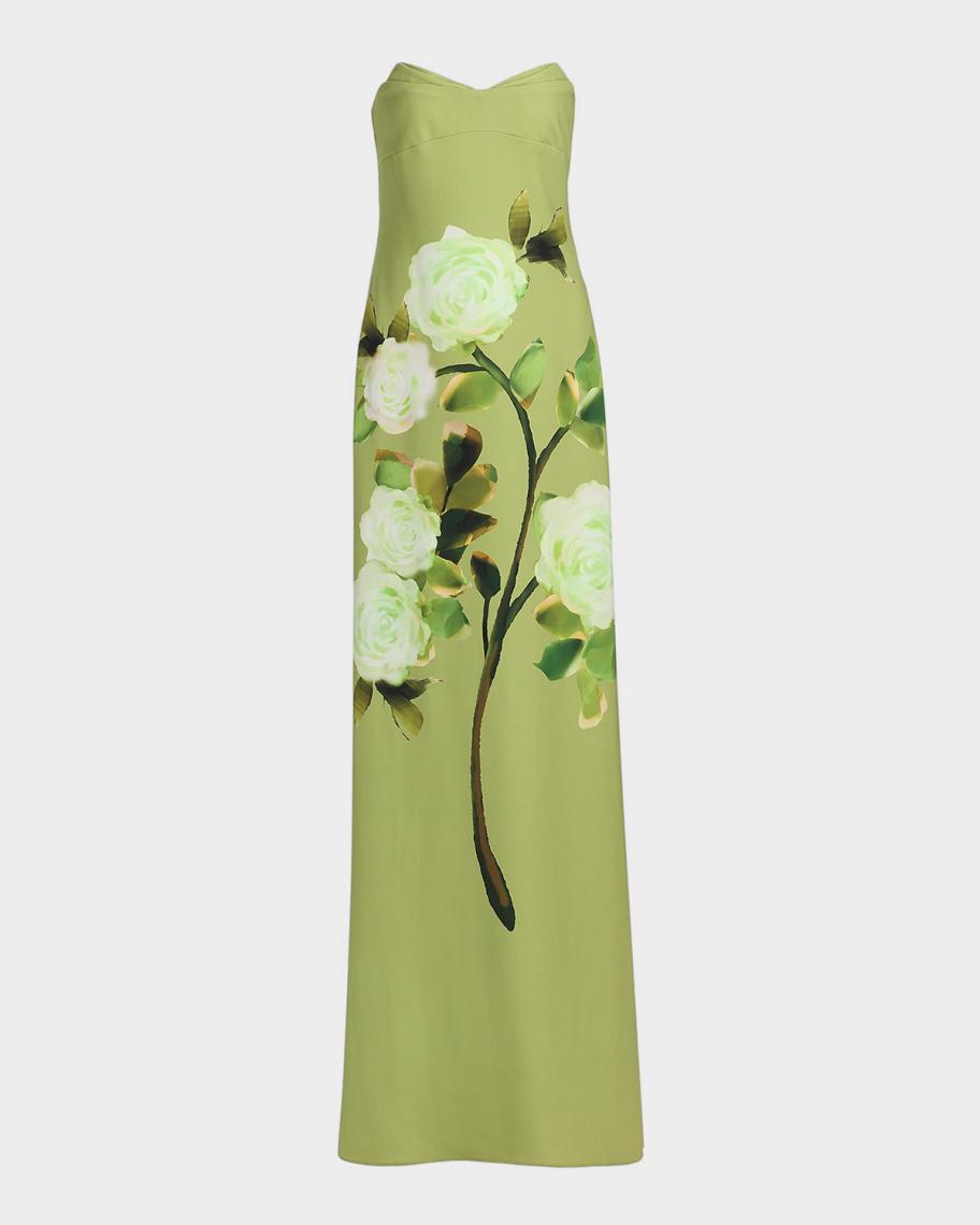 Strapless Floral Print Column Gown
