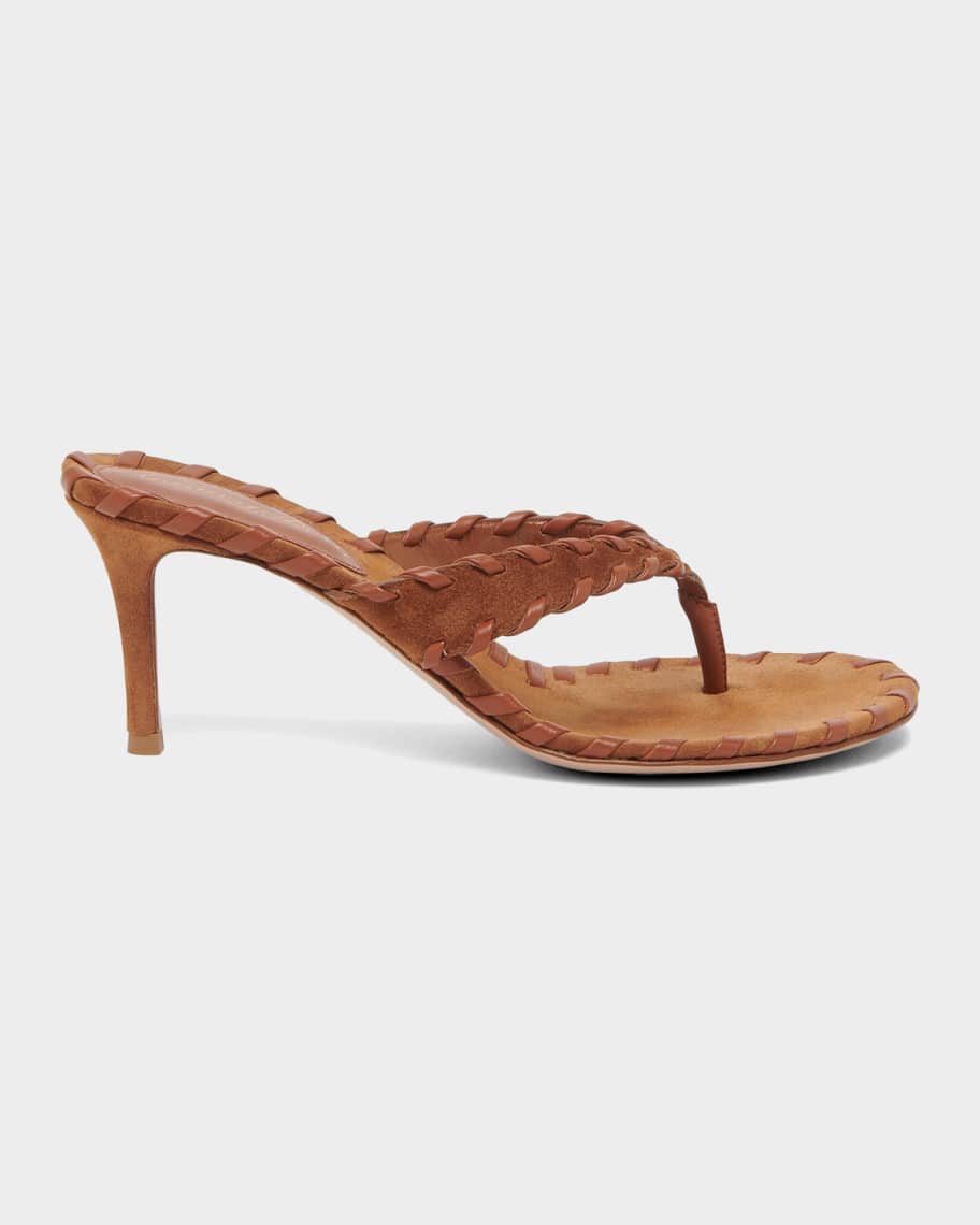 Gianvito Rossi 70mm Whipstitch Suede Thong Sandals | Neiman Marcus