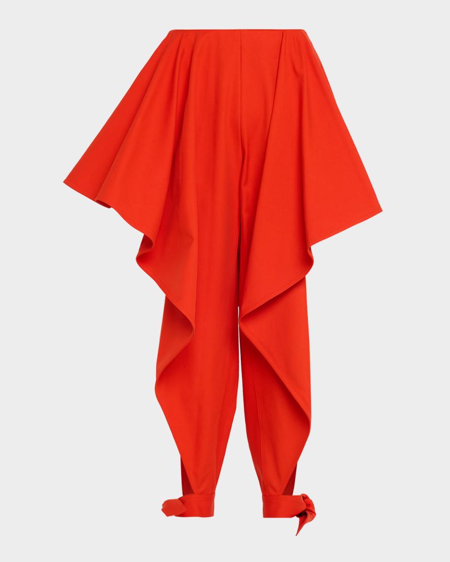 ALAÏA Cotton Gabardine Ruffle Paneled Ankle-Tie Pants | Neiman Marcus