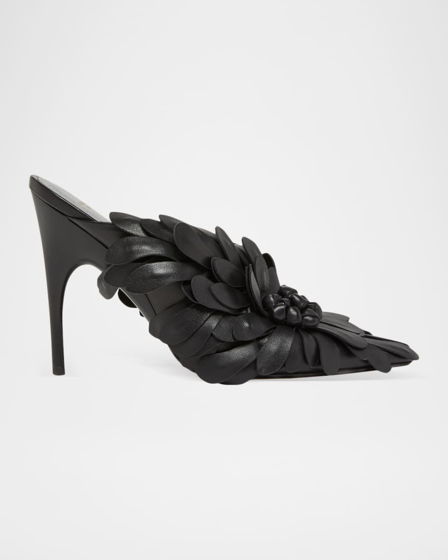 BALENCIAGA ブラック ミュール 35 ポインテッドトゥ　美品 Balenciaga 90mm Flowers Leather Mule Pumps | Neiman Marcus
