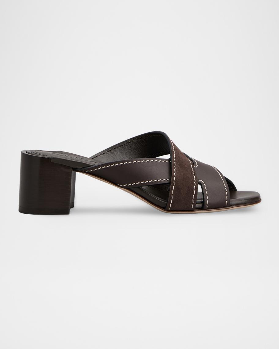Tod's Mixed Leather Block-Heel Sandals | Neiman Marcus
