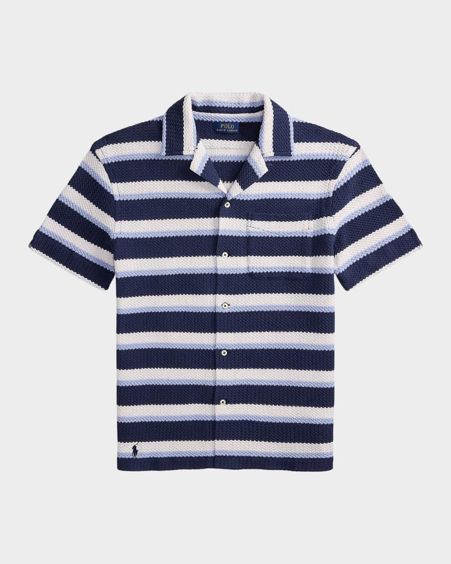 Polo Ralph Lauren Men's Stripe Herringbone Camp Shirt | Neiman Marcus
