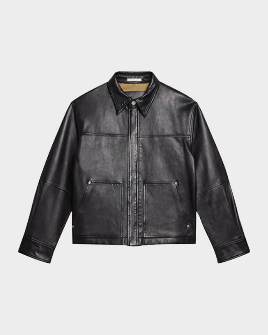 Helmut Lang Men's Bonded Leather Snap-Front Jacket | Neiman Marcus