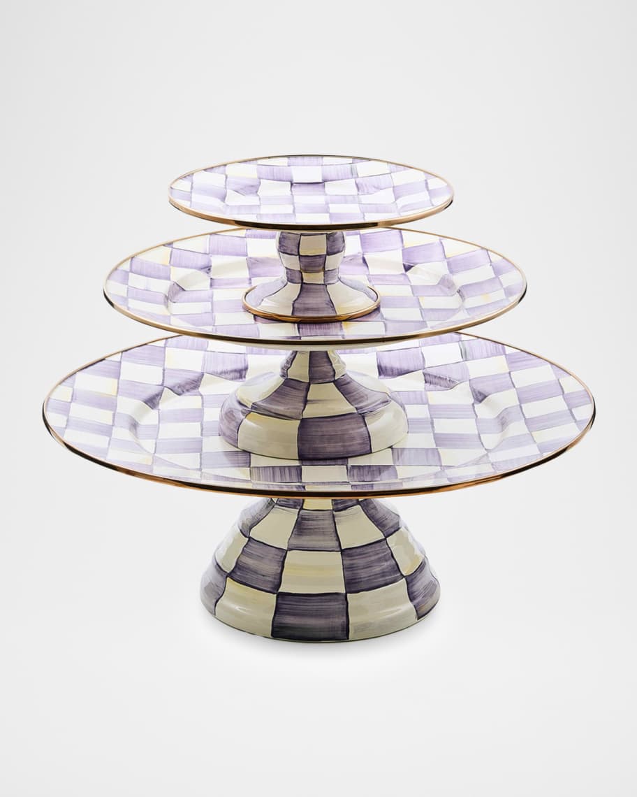 MacKenzie-Childs Violet Check Mini Pedestal Platter | Neiman Marcus