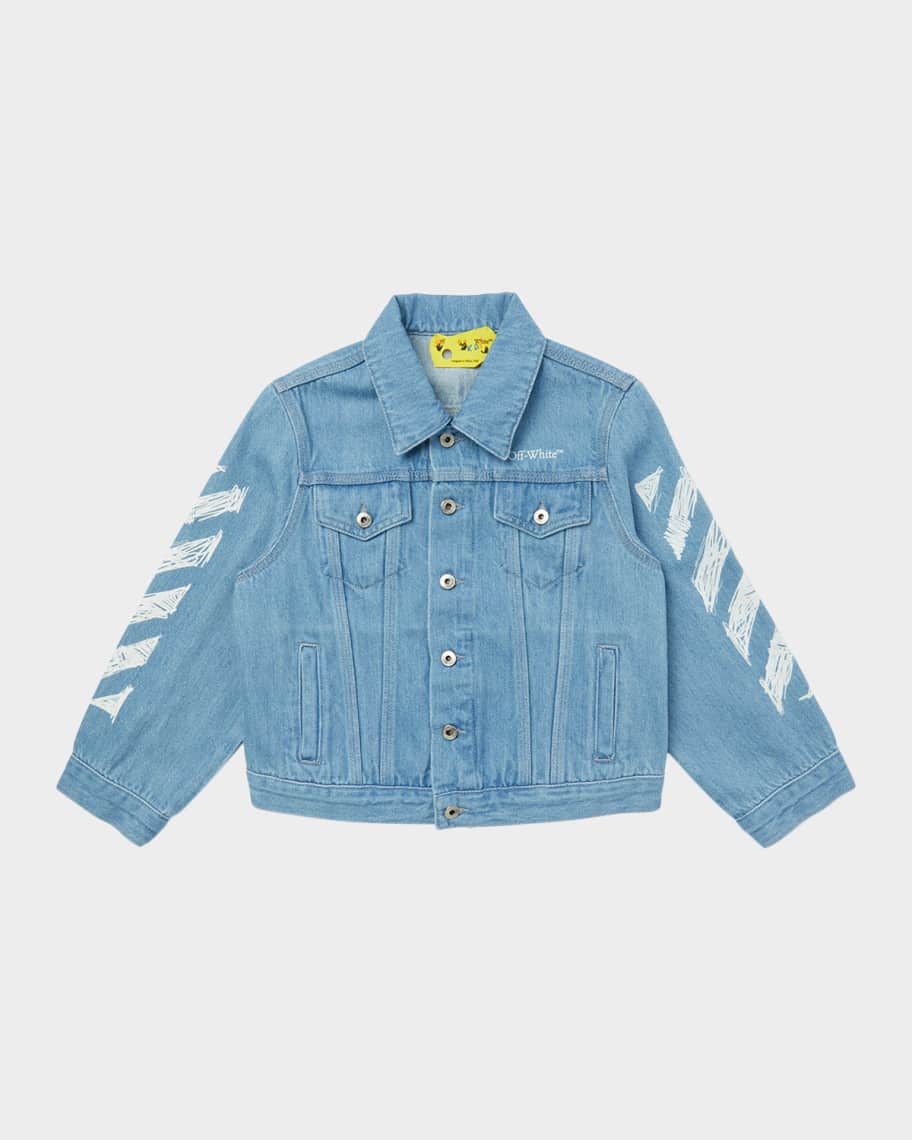 Off-White Boy's Diagonal Sketch Denim Jacket, Size 14 | Neiman Marcus