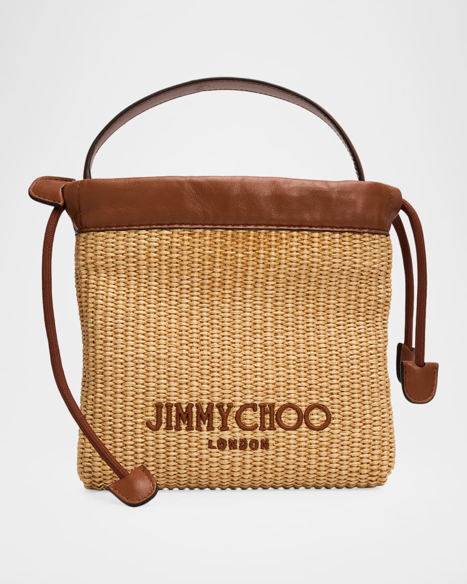 美品 JIMMY CHOO ストロー レザー トートバッグ かごバッグ 舟形 Jimmy Choo Drawstring Raffia Top Handle Bag | Neiman Marcus