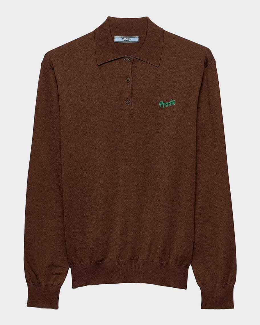 Prada Silk Knit Long-Sleeve Polo Shirt | Neiman Marcus