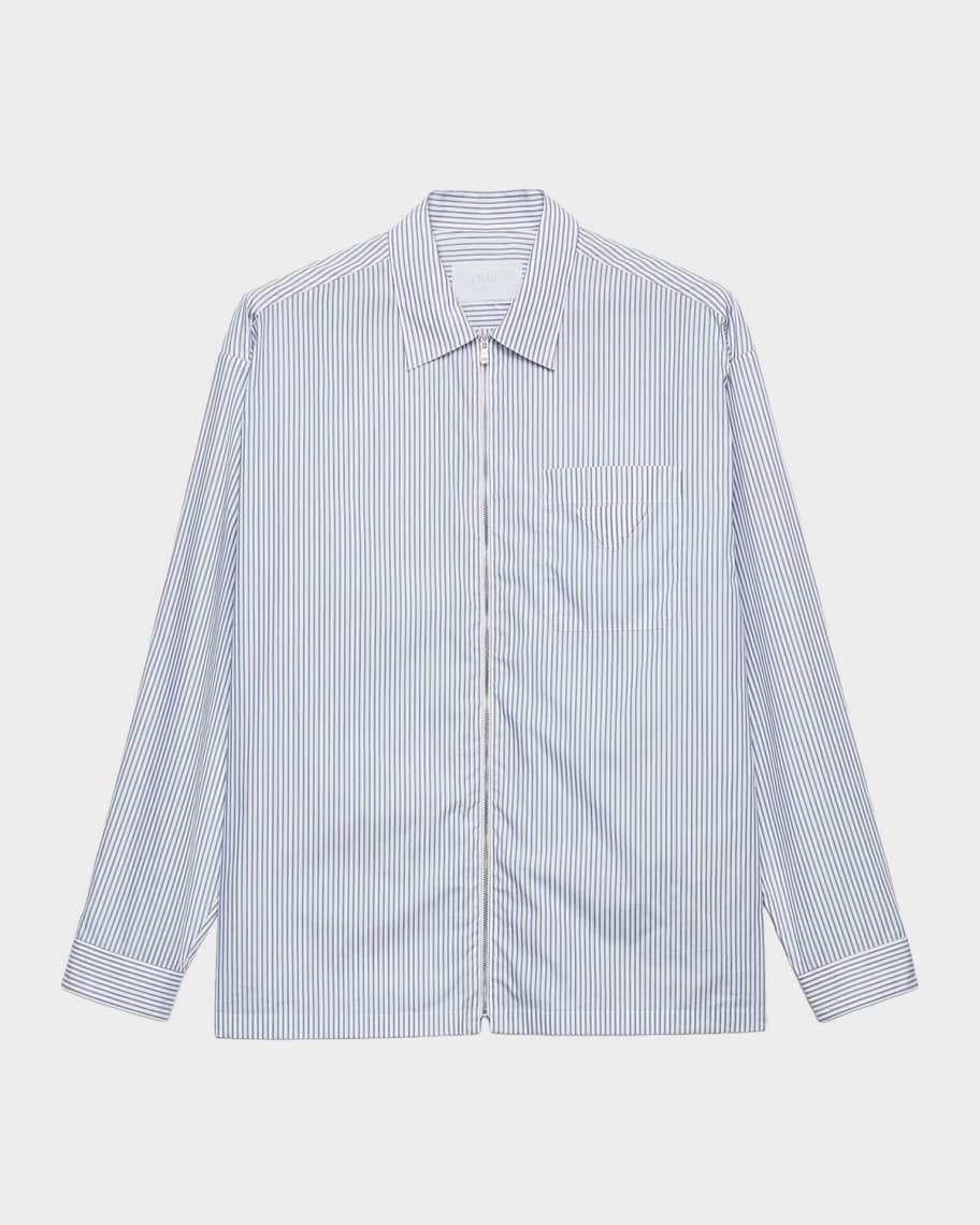 Prada Men's Striped Cotton Zip-Front Shirt | Neiman Marcus
