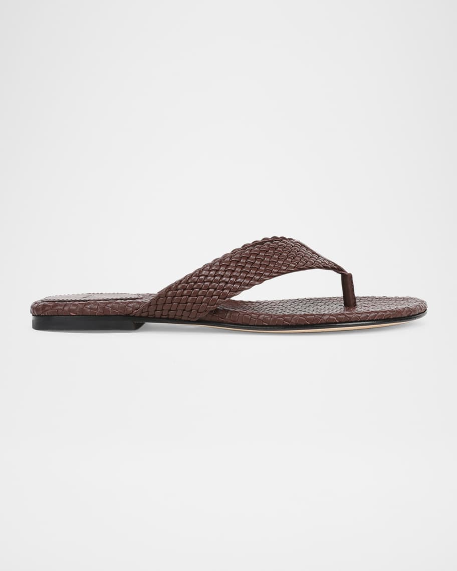 Vince Lotus Woven Leather Flat Thong Sandals | Neiman Marcus