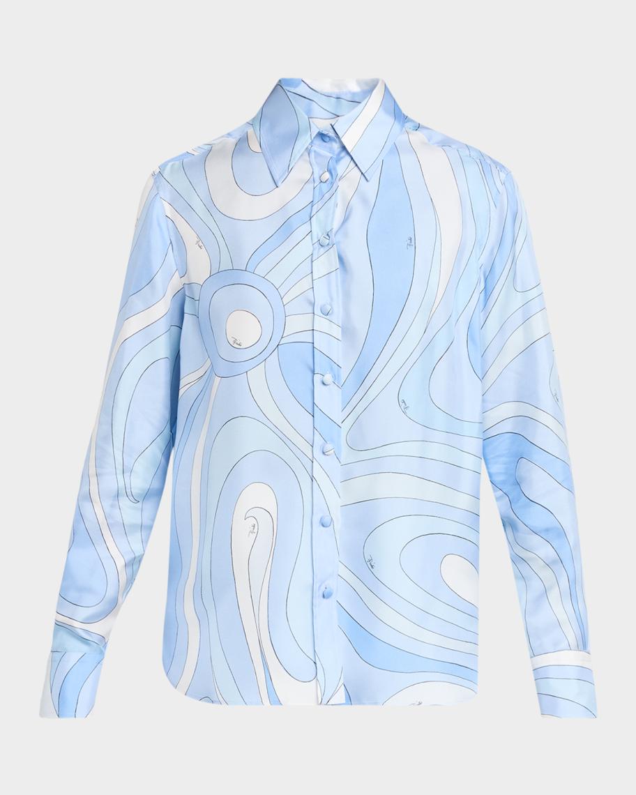 Pucci Marmo-Print Silk Twill Button-Down Shirt | Neiman Marcus