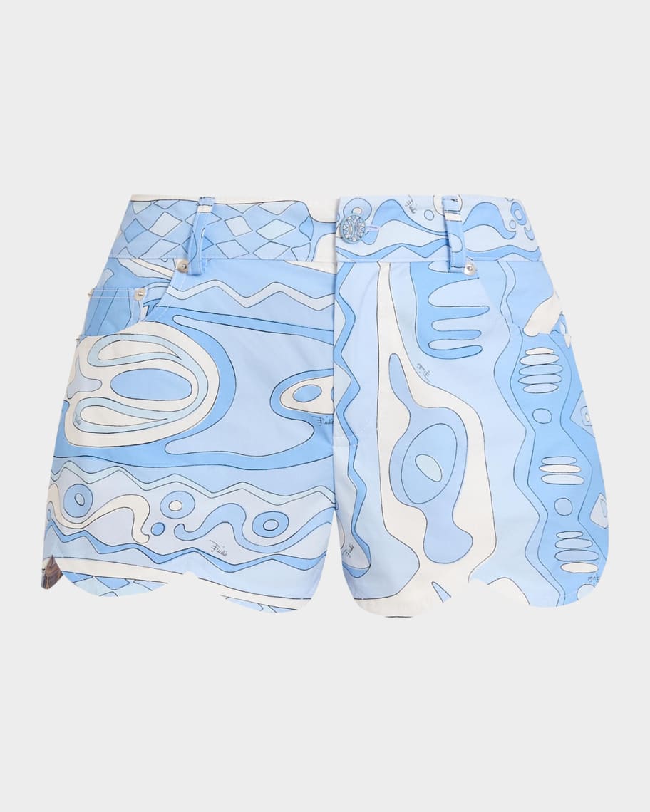 Pucci Tela Printed Cotton Scalloped Shorts | Neiman Marcus