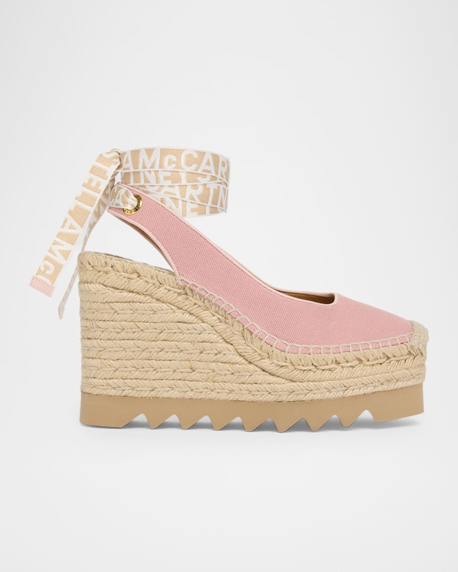 Stella McCartney 110mm Gaia Slingback Canvas Wedge Espadrilles