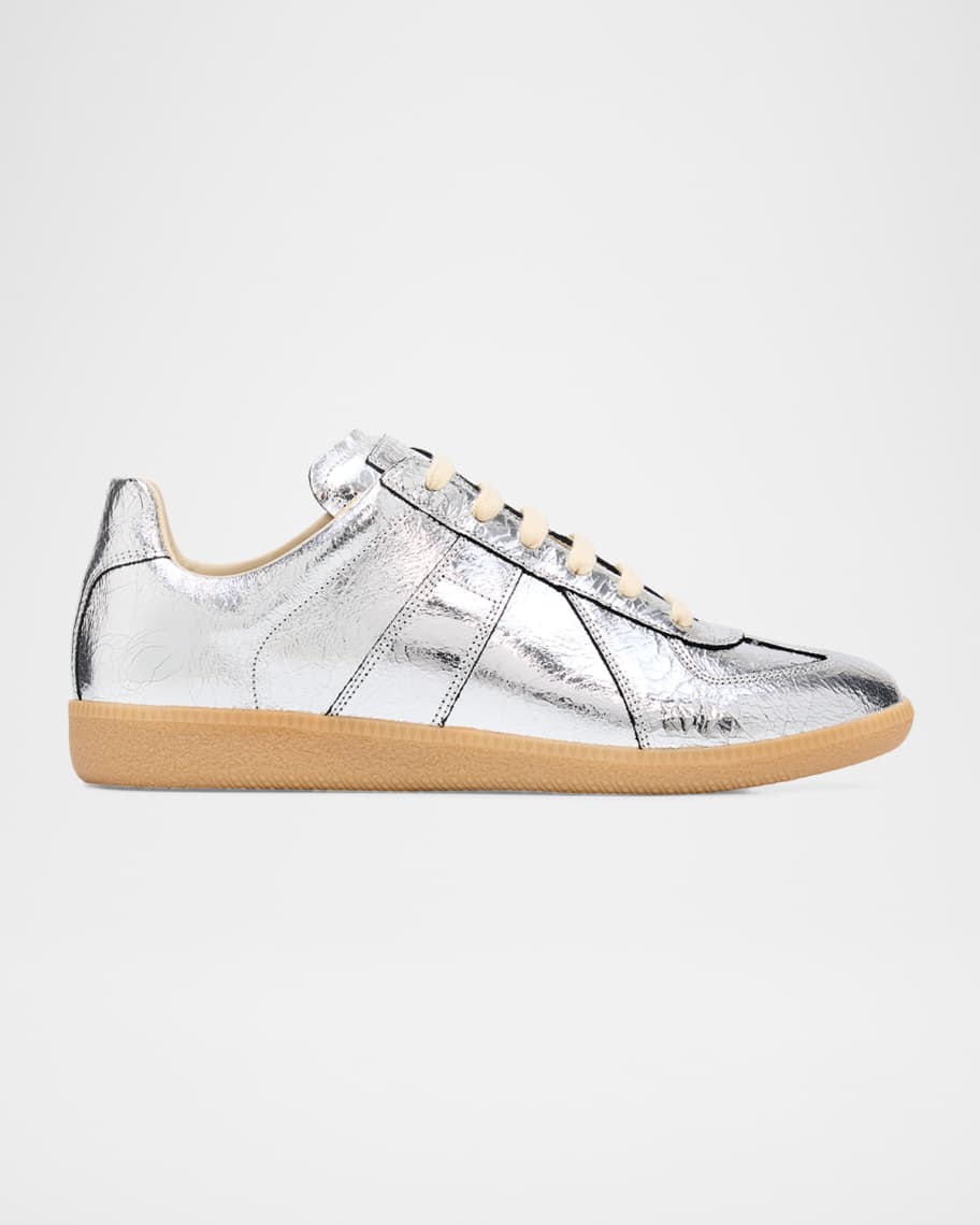Maison Margiela Men's Replica Metallic Leather Low-Top Sneakers