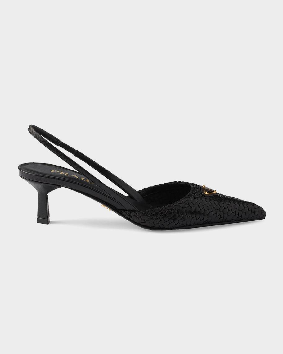 Prada 55mm Woven Leather Slingback Pumps | Neiman Marcus
