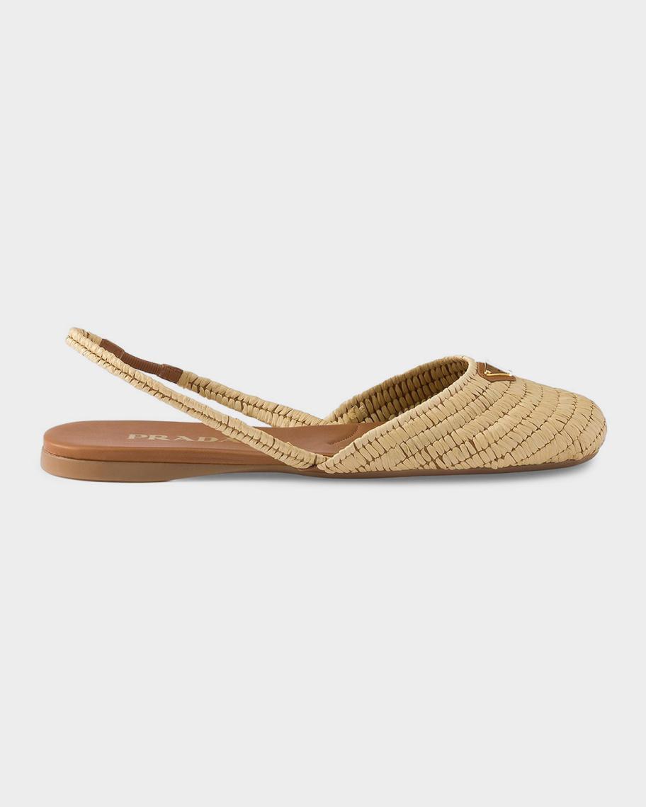 Prada 5mm Crochet Raffia Slingback Flats | Neiman Marcus