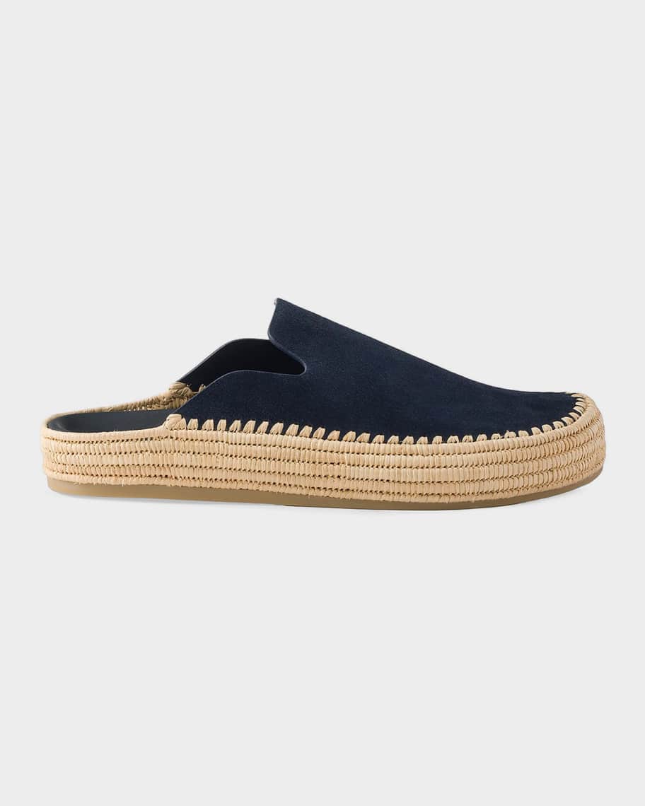 Prada Men's Suede and Raffia Mules | Neiman Marcus