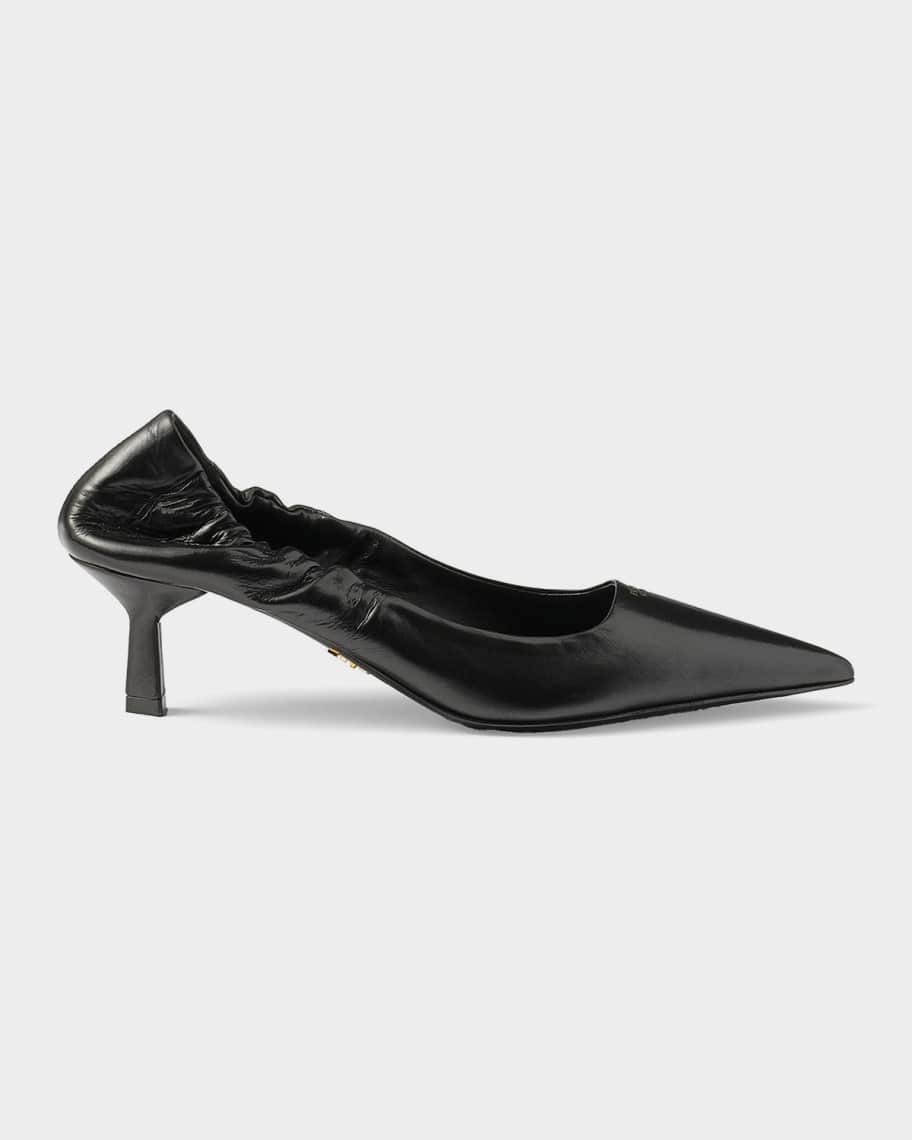 Prada Elasticized Leather Kitten-Heel Pumps | Neiman Marcus