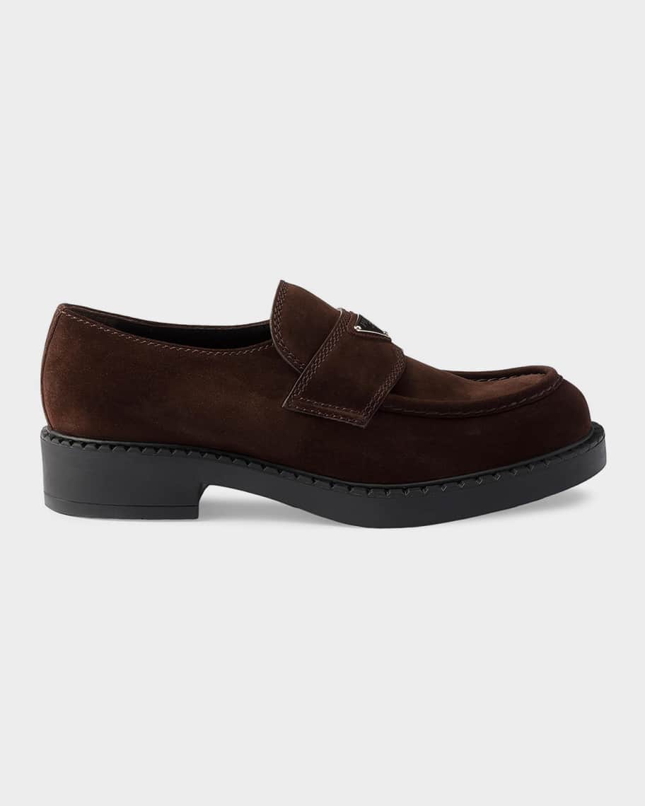 Prada Men's Chocolate Suede Loafers | Neiman Marcus