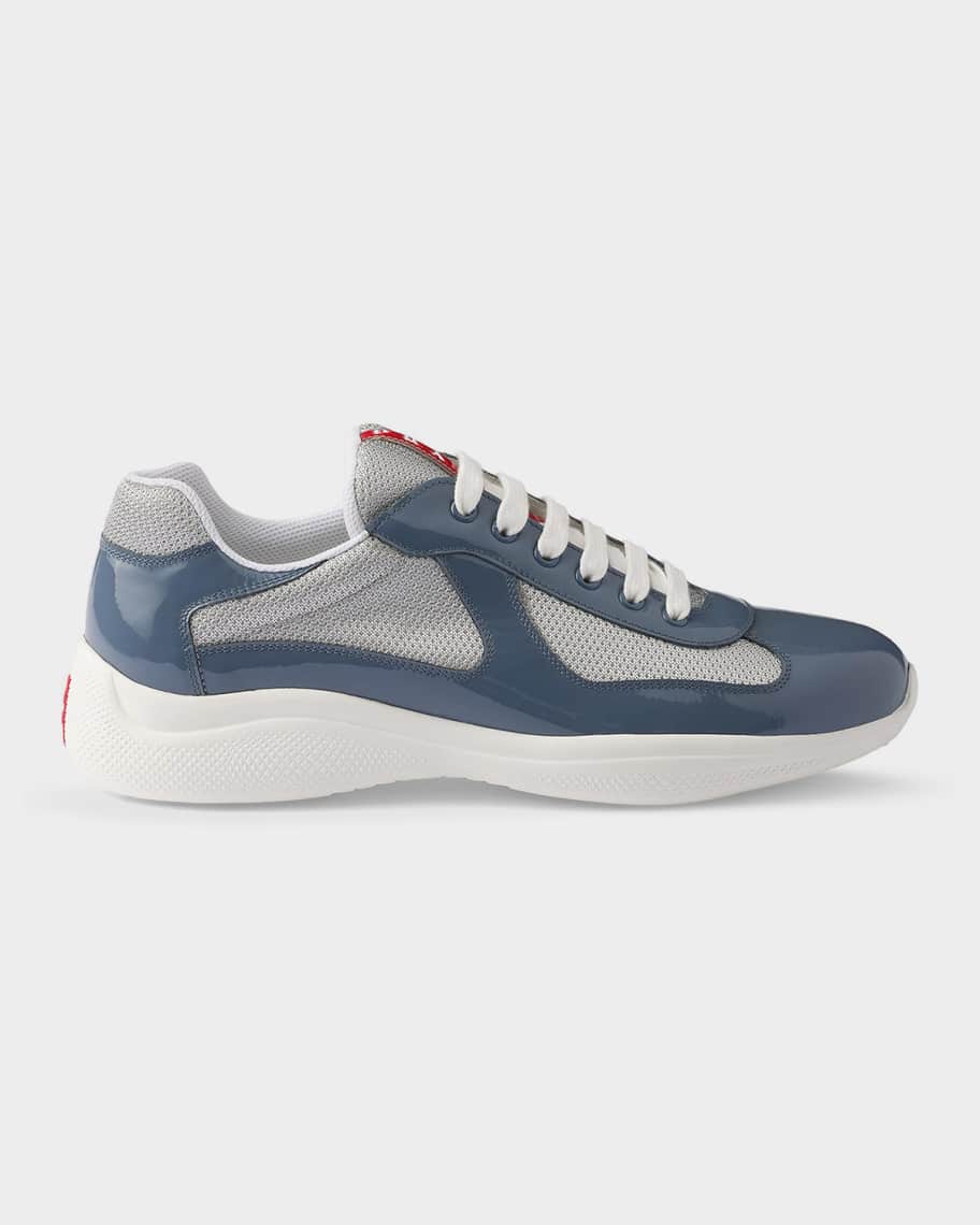 PRADA ネイビー シルバー スニーカー Prada Men's America's Cup Patent Leather & Technical Fabric