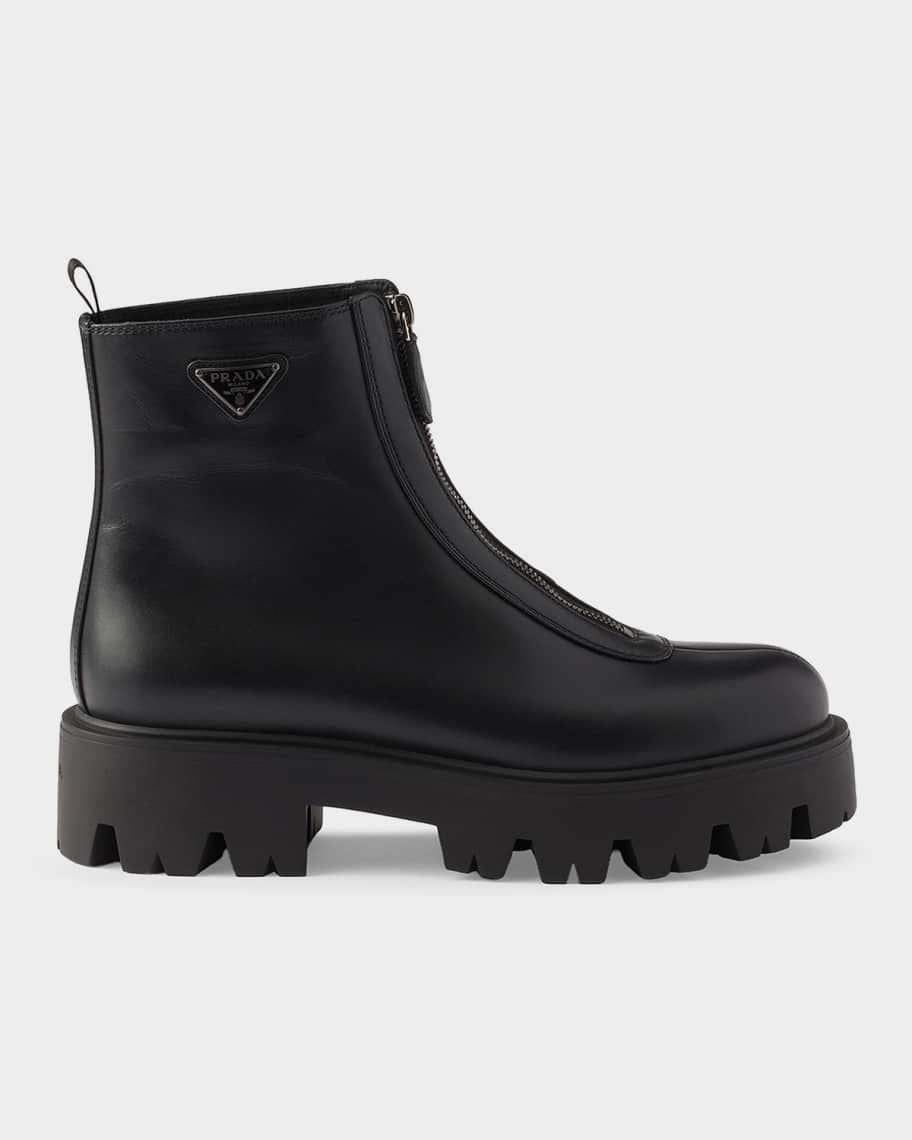 Prada Leather Front-Zip Ankle Boots | Neiman Marcus