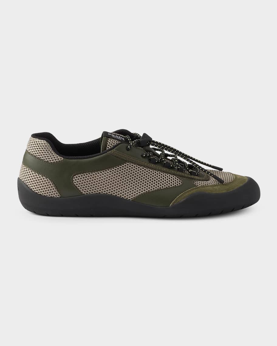 Prada Men's Speedrock Leather & Mesh Fabric Sneakers | Neiman Marcus