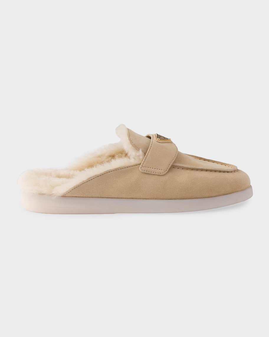 Prada Suede & Shearling Slippers | Neiman Marcus