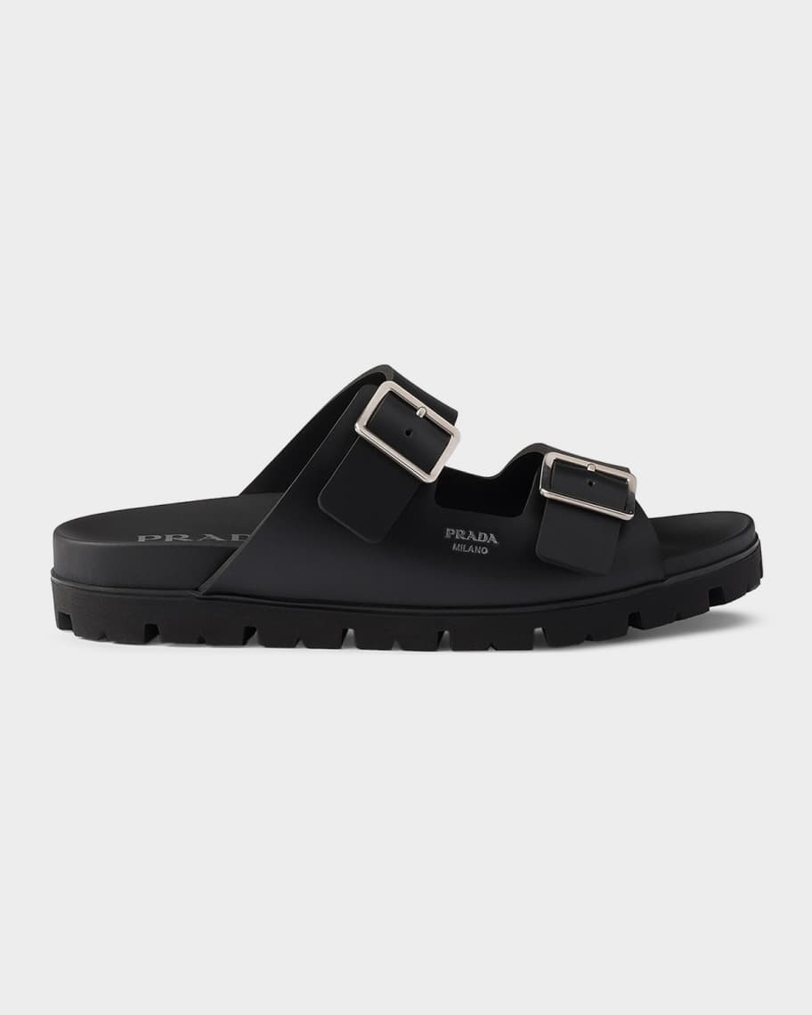 Prada Men's Crisscross Rubber Slide Sandals | Neiman Marcus