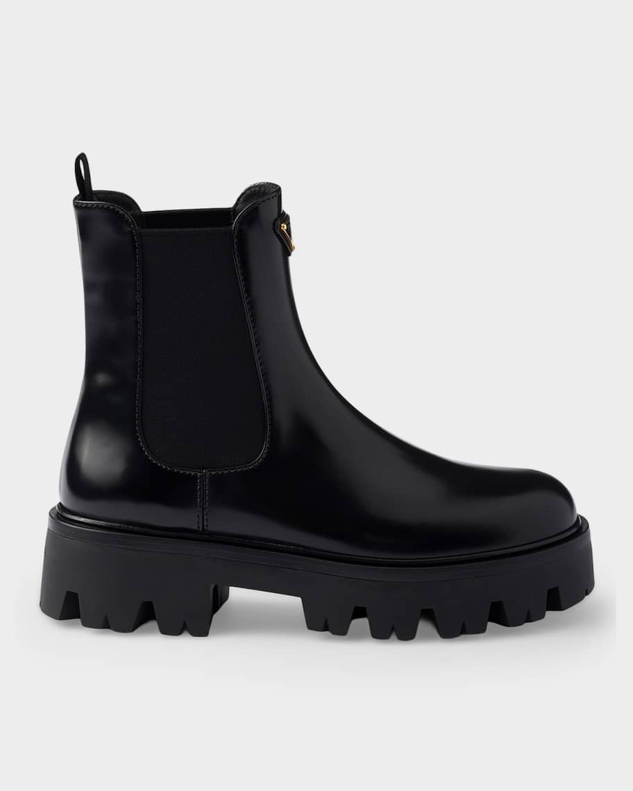 靴 PRADA Leather Boots 37 1/2 Prada Brushed Leather Chelsea Boots | Neiman Marcus