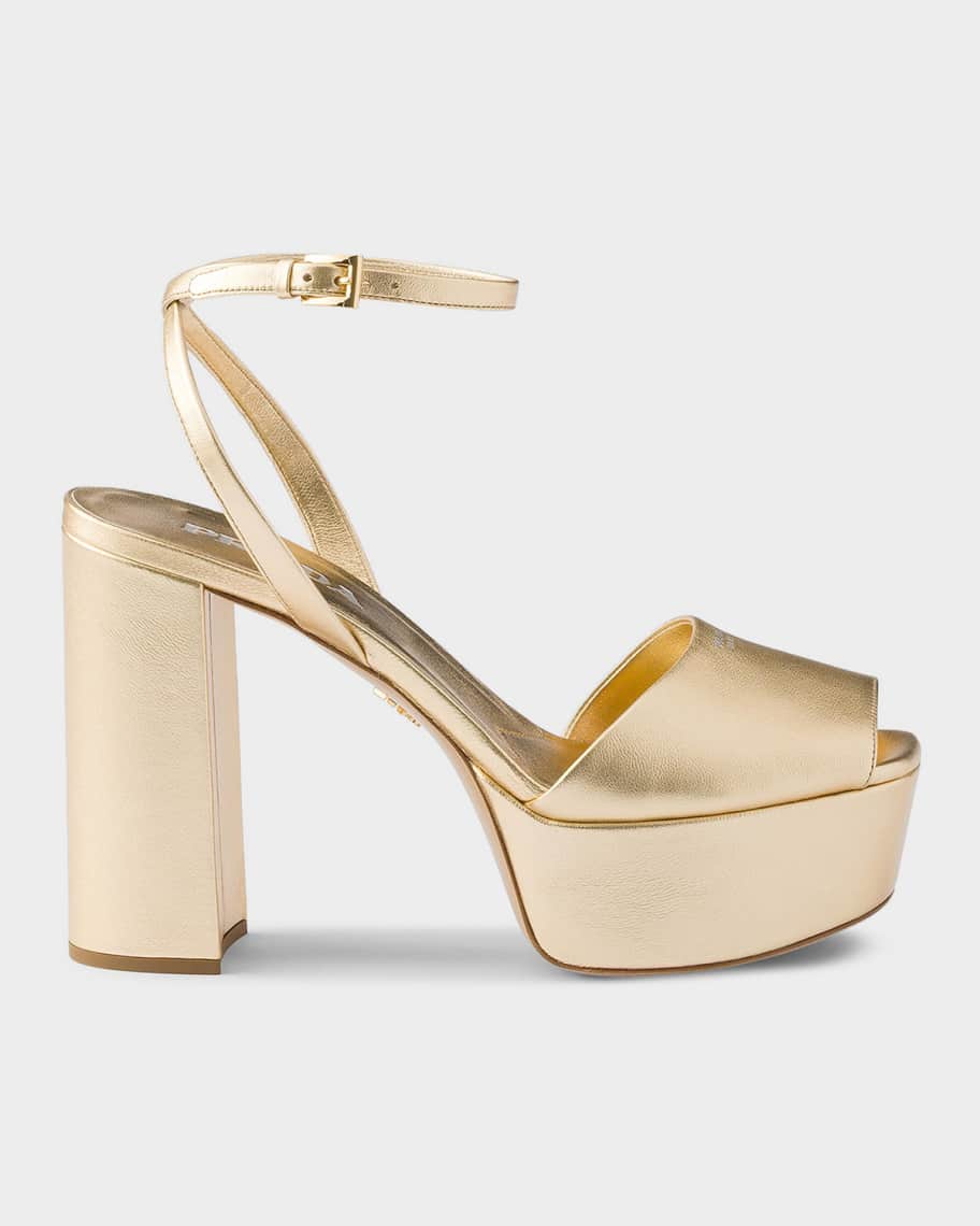 Prada 115mm Mordore Nappa Leather Platform Sandals | Neiman Marcus