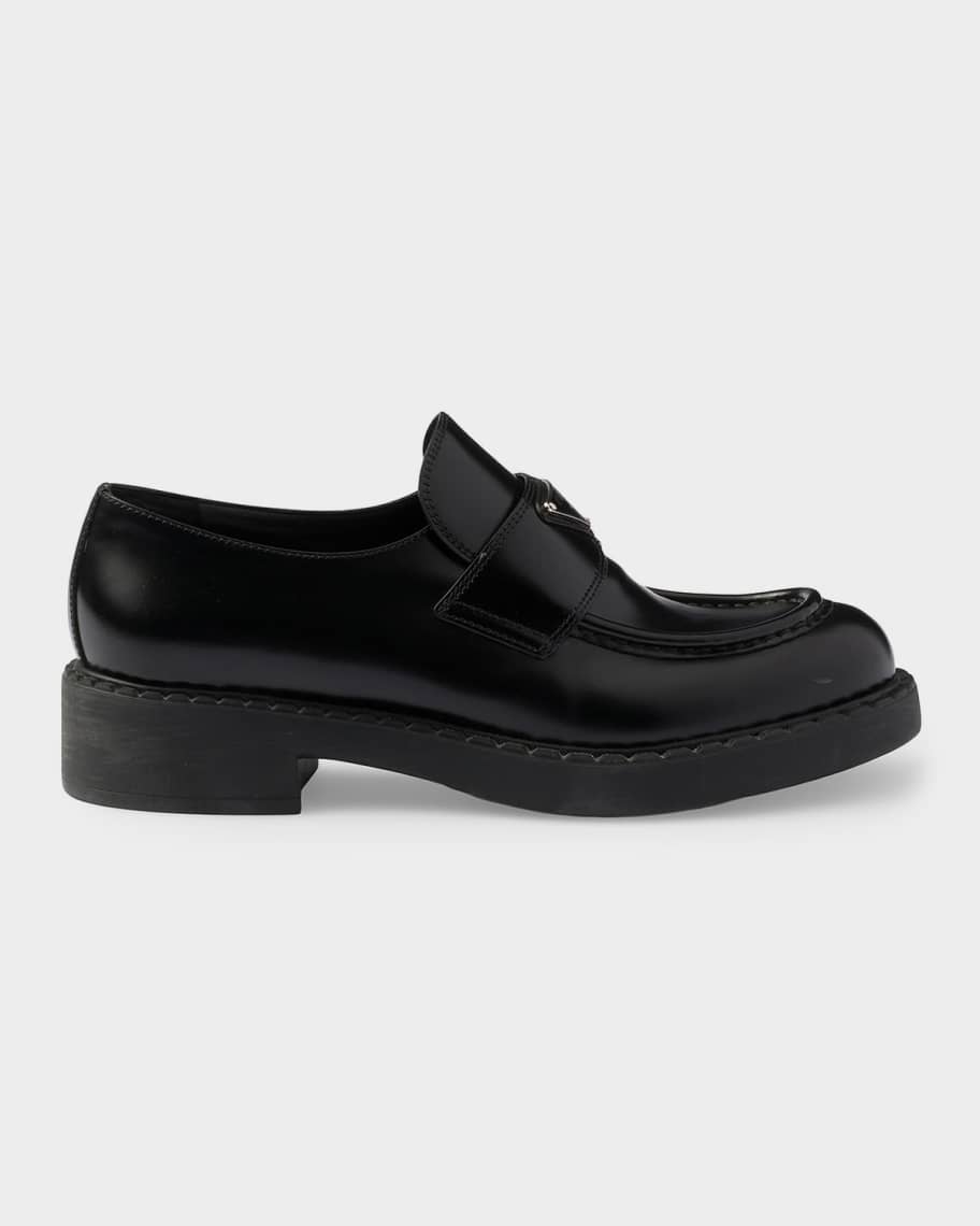 靴 PRADA Chocolate Brushed Loafers 5 Prada Chocolate Brushed Leather Loafers | Neiman Marcus