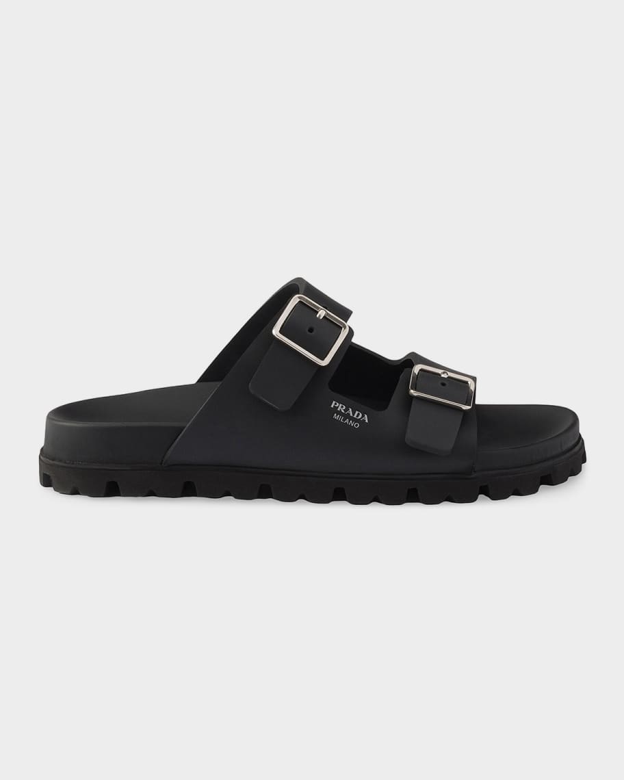 Prada Rubber Strap Slide Sandals | Neiman Marcus