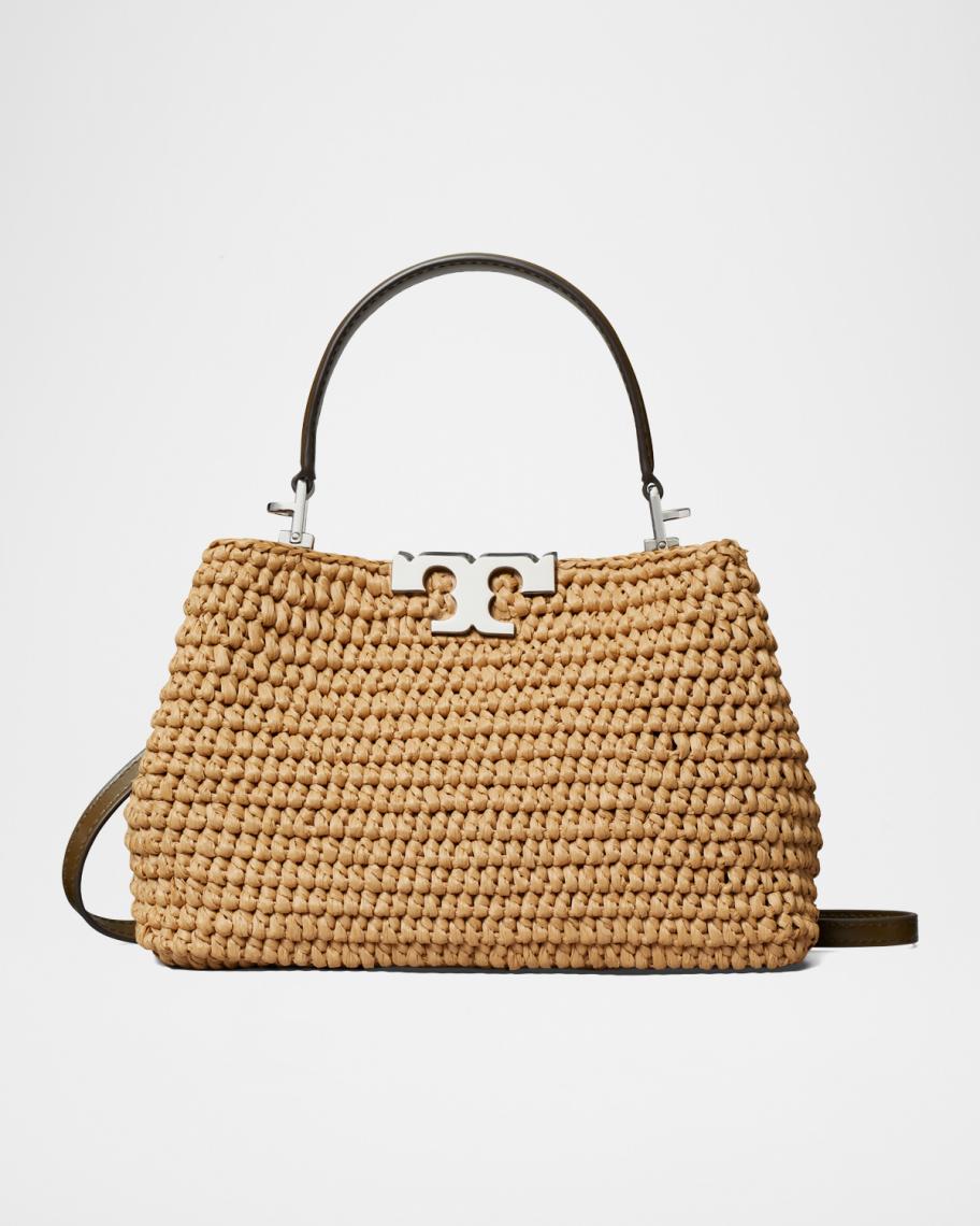Tory Burch Eleanor Mini Hand-Crocheted Raffia Satchel Bag | Neiman