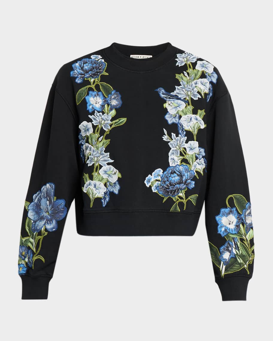 ALICE + OLIVIA Russell Embellished Crewneck Sweatshirt | Neiman Marcus