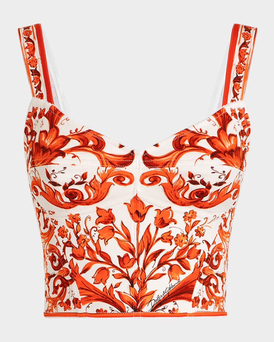 Dolce&Gabbana Majolica-Print Charmeuse Bustier Top | Neiman Marcus