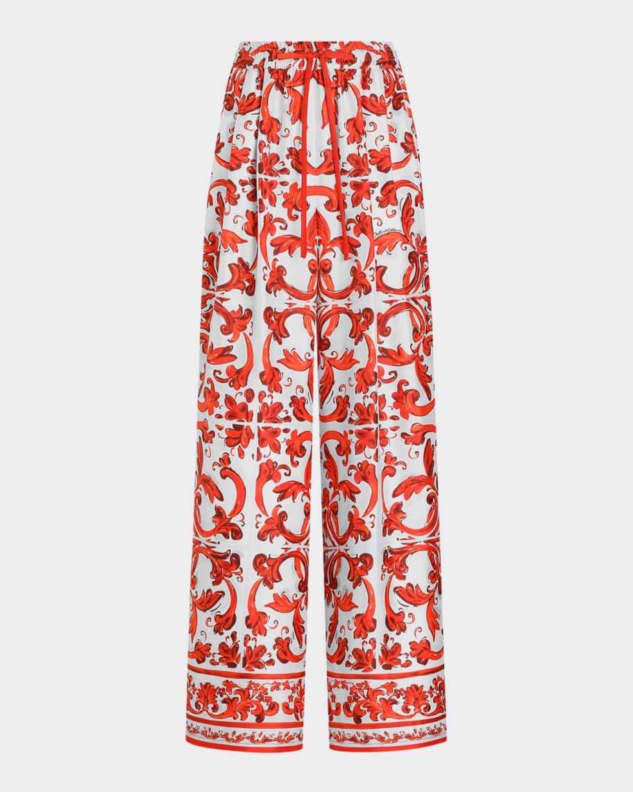 Dolce&Gabbana Majolica Silk Wide-Leg Pants | Neiman Marcus