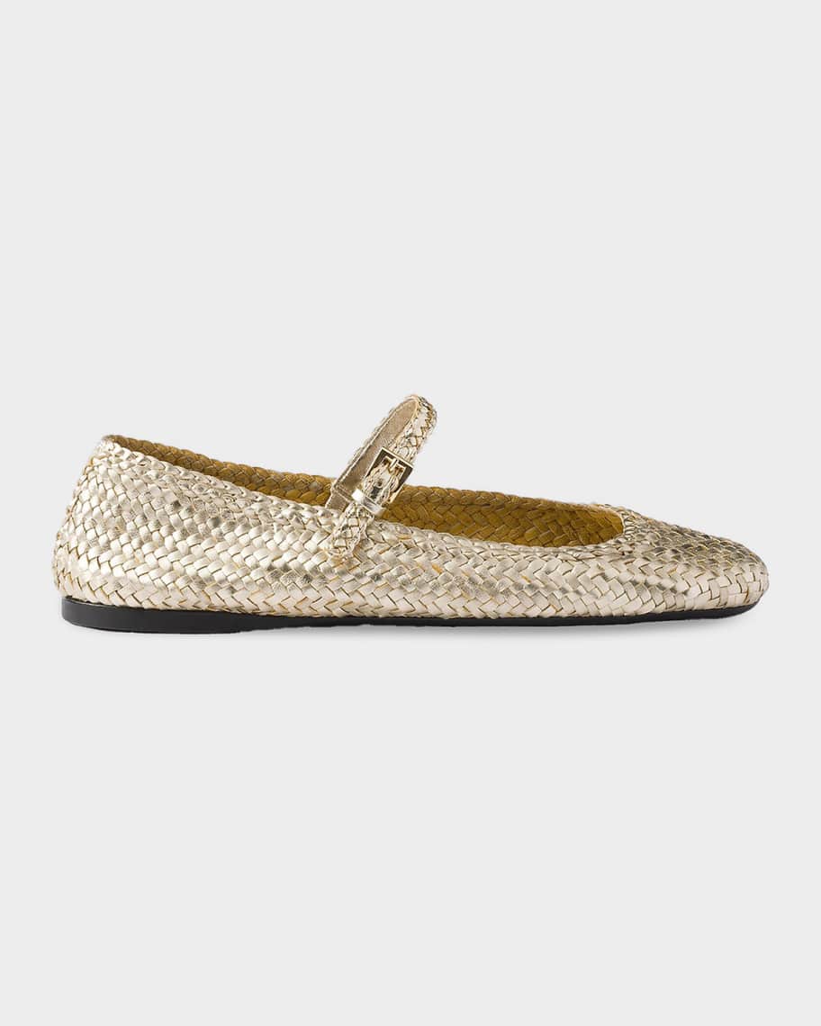 Prada Metallic Woven Leather Ballerina Flats | Neiman Marcus