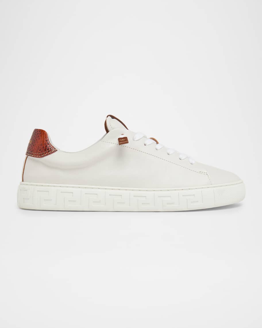 VERSACE ヴェルサーチェ グレカグリング 13 Versace Men's Snake-Effect Leather Greca-Sole Low-Top Sneakers